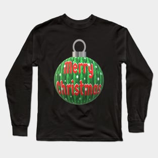 Christmas Tree Ornament with Merry Christmas, Falling Snow, and Red and White Letters Long Sleeve T-Shirt